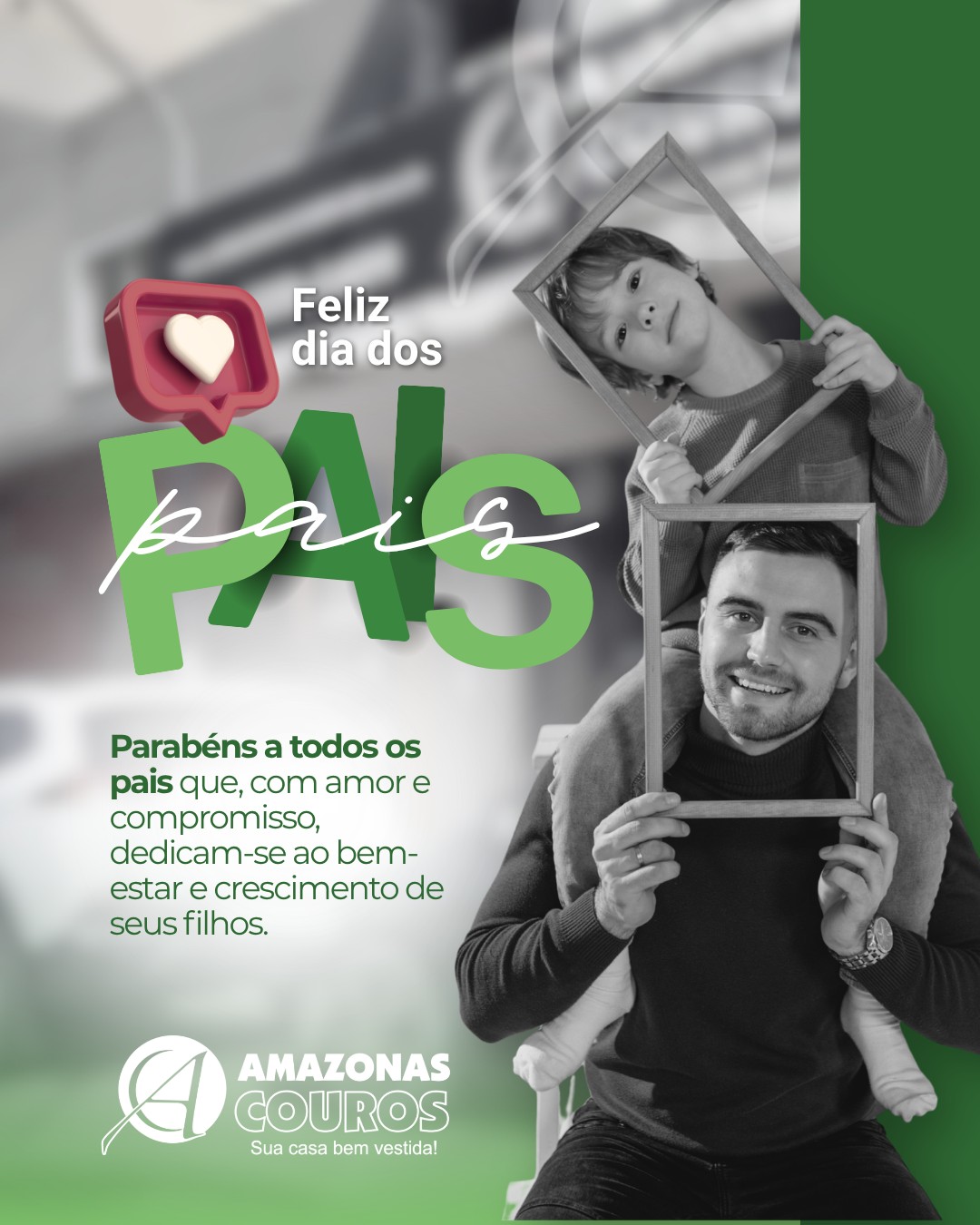 Pai e filho segurando moldura rústica simbolizando a família e o lar acolhedor